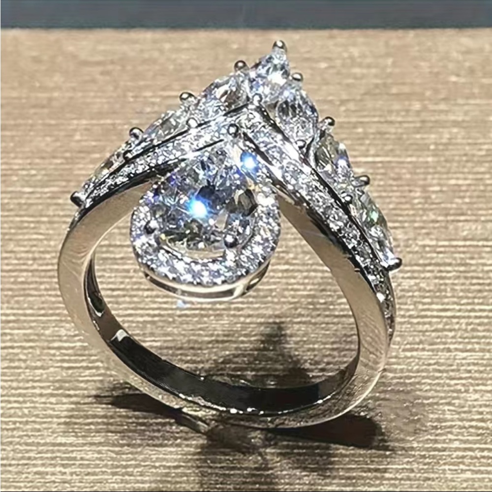 NEW 925 Silver Luxury Princess Crown Promise Diamond Ring - Picture 4 of 4